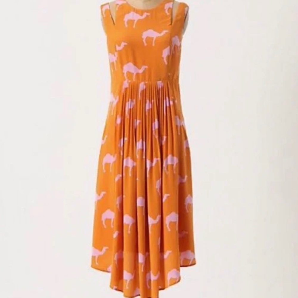 Anthropologie Charlotte Taylor Dromedary Camel Dress Pink Orange Silk Midi 2